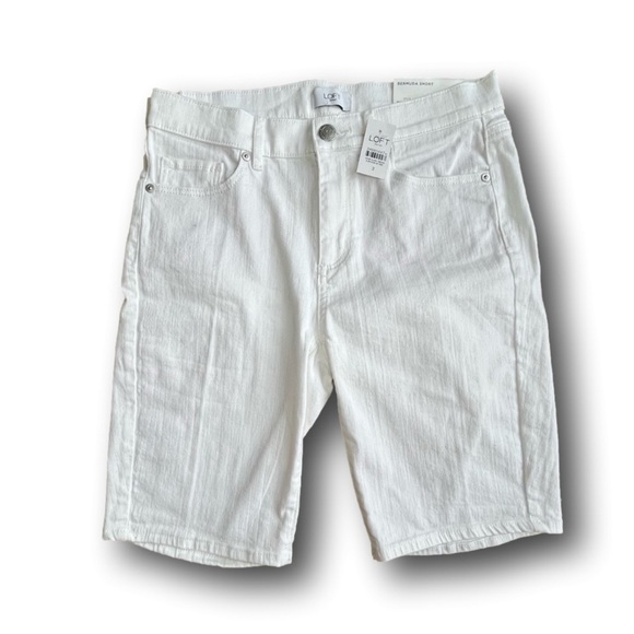 NWT LOFT bright white denim Bermuda mid rise shorts - Picture 1 of 11